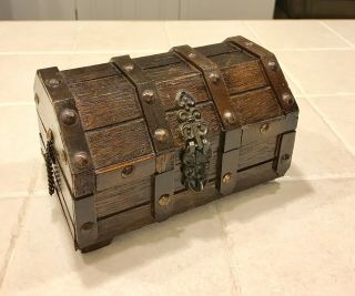 Vintage Wood Treasure Chest Velvet Jewelry Box 7 - 1/2” Wooden Gothic Pirate