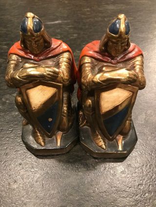 Vintage Marion Bronze Crusader Knight Bookends With Paint