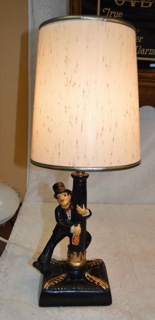 Vintage Chalkware Lamp of Drunk Man Hanging on to Light Post,  Charlie Chaplin 2