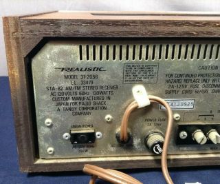 VINTAGE REALISTIC STA 82 SOLID STATE AM FM STEREO RECEIVER WOOD CASE GREAT 8