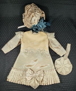 Vintage Victorian Style Dress,  Hat And Purse Beige For Antique 25 " / 26 " Doll