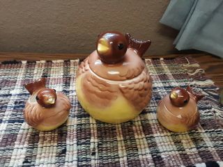 Marston California Pottery Vintage Rare Bird Cookie Jar,  Sugar And Creamer Set.