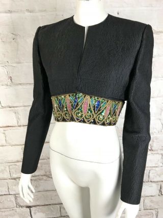 Vintage 80s 90s Mary Mcfadden Neiman Marcus Cropped Bolero Jacket Quilted Sequin