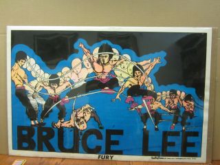 Vintage Flocked Bruce Lee Fury Black Light Poster 1975 3233