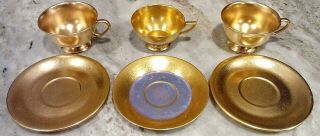 Vintage 6 Pc Gold Gilt Encrusted Pickard Teacup & Saucer Set Floral Pattern