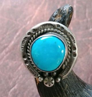 Vintage Old Pawn Native American Navajo Indian Sterling Silver Turquoise Ring