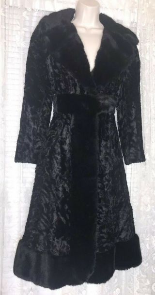 Vintage 1950’s Black Faux Fur Dress Coat Women’s Size Small Medium