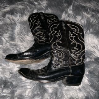 Vintage Dan Post Black Leather Cowboy Boots Western Men’s Size 12 D Made In Usa