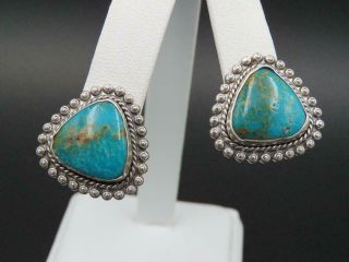 Vtg Old Pawn Navajo Sterling Silver Cerrillos Turquoise Clip - On Earrings