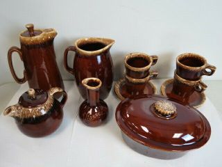 Vintage Hull Oven Proof Brown Drip 16 Pc Set Stoneware 4744dk