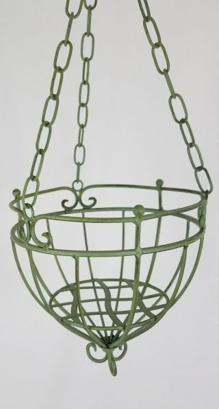 Vintage Victorian Style Hanging Planter Basket Wrought Iron Verdigris Finish