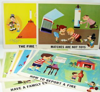 Vintage Walt Disney Study Prints Fire Prevention Set Educational No 100 Complete 3