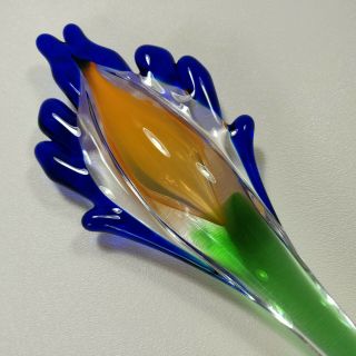 Beranek Bohemian Art Glass Hand Blown Tropical Flower Blue Orange Czech Mcm Vtg