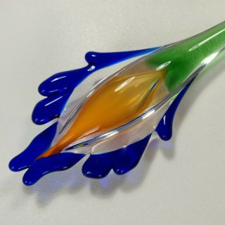 Beranek Bohemian Art Glass Hand Blown Tropical Flower Blue Orange Czech MCM VTG 5