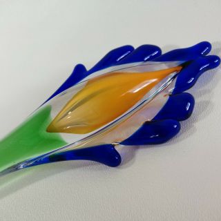 Beranek Bohemian Art Glass Hand Blown Tropical Flower Blue Orange Czech MCM VTG 7