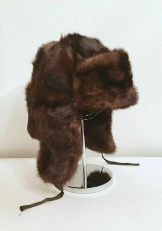 Vintage Russian Ushanka Hat Brown Mink Fur
