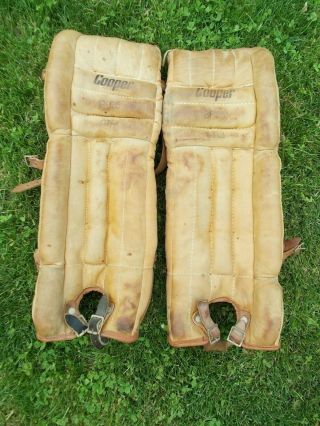 Vintage Cooper Leather Cowhide Hockey Goalie Leg Pads Ice Hockey Equipment