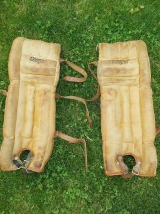 Vintage Cooper Leather Cowhide Hockey Goalie Leg Pads Ice Hockey Equipment 6
