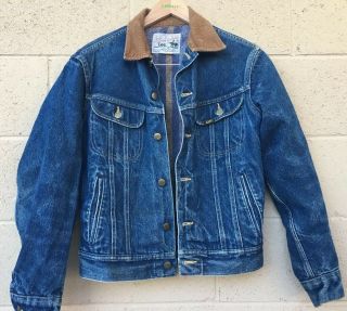 Vintage Lee Storm Rider Blanket Lined Jacket 36 R Small Blue Denim Jean Trucker
