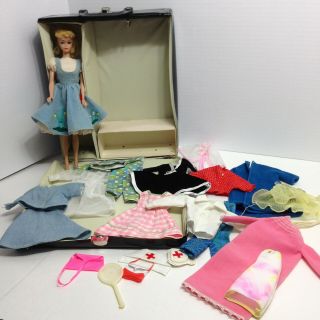 Vintage Barbie Blonde Ponytail Wardrobe Case Clothing Mattel Handmade 1960s