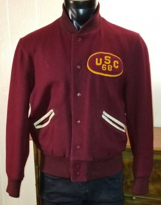 Vintage Iconic 1968 Usc Trojans Football Wool Varsity - Whiting La - Jacket Sz 42
