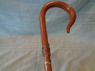 Antique Crook Handle Cane With Sterling Silver Collar,  Initials,  Number " 96.  "