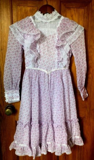 Vintage Gunne Sax Jeunes Filles Lilac Floral Lace Prairie Girls Dress Size 12