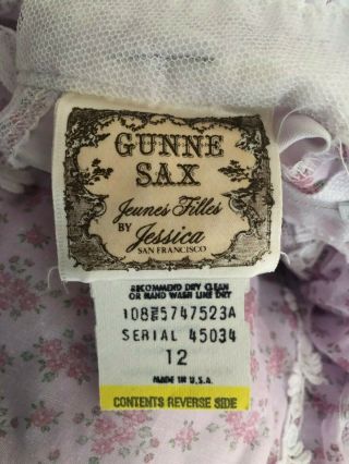 Vintage Gunne Sax Jeunes Filles Lilac Floral Lace Prairie Girls Dress Size 12 4