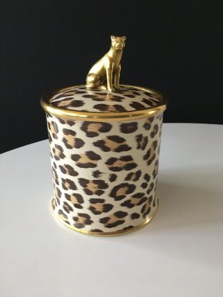 Vintage Mottahedeh Design Italy Porcelain Lidded Jar Leopard Pattern Chic