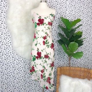 Betsey Johnson | Vintage Silk Velvet Rose White Sleeveless Cocktail Slip Dress