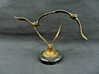 Vintage Mid Century Deco Brass Or Bronze Seagull Sculpture On Marble Base
