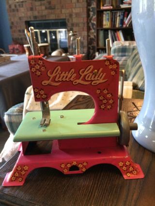 Little Lady Vintage Pink Hand Crank Toy Sewing Machine Mid - Century 1950 