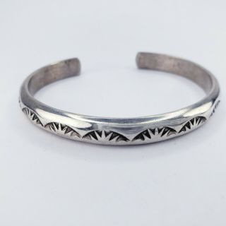 Sterling Silver Vintage Navajo Stamped Half Round Cuff Bracelet 20 Grams