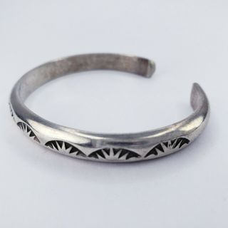 Sterling Silver Vintage Navajo Stamped Half Round Cuff Bracelet 20 Grams 2