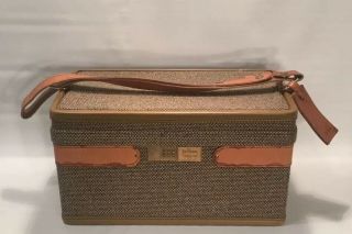 Vintage Hartman Leather & Tweed Overnight Make Up Train Case,  Leather Strap