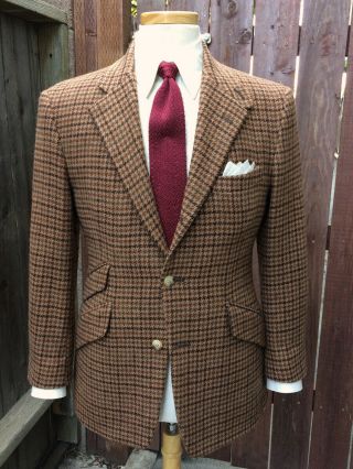 Vintage Polo Ralph Lauren Brown Houndstooth Wool Sport Coat Hacking Jacket 37s
