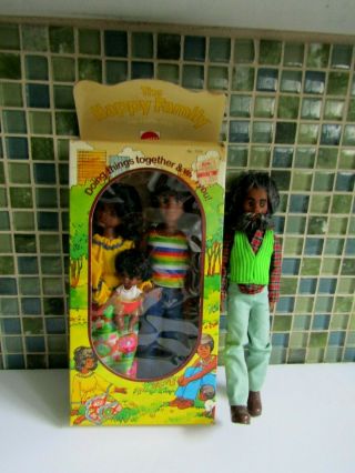 Vtg 1970s Mattel Sunshine Happy Family Dolls Black & Grandpa Htf