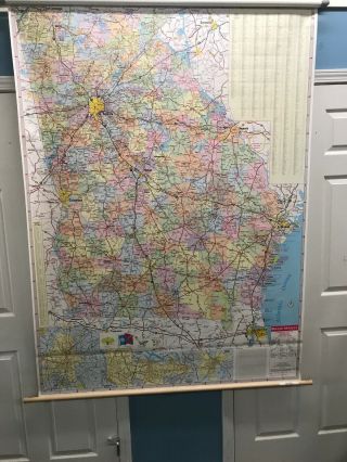 Vintage Rand Mcnally Georgia State School Wall Map Atlanta Peach Retractable