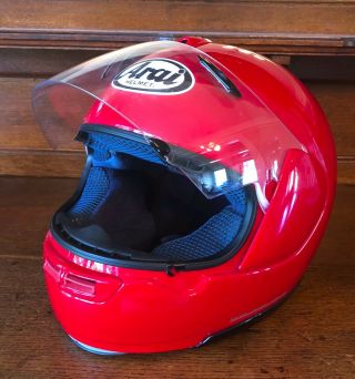 Vintage Arai Quantum / E Motorcycle Helmet Solid Red Size Xl 7 5/8 " Near