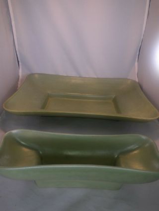 California Catalina GREEN pottery 1930 ' s VTG 2 pc serving party dishes Antique 2