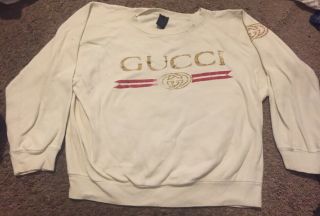 Rare Vtg 80s 90s Gucci Sweater Bootleg White Gold Sparkle Glam Fashion Hip Hop