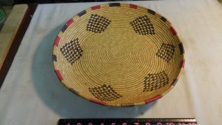 Vintage Handwoven Basket/Tray with Brown and Natural Diamond Shape Designs 2