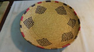 Vintage Handwoven Basket/Tray with Brown and Natural Diamond Shape Designs 3