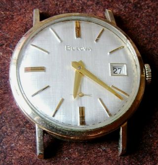 Vintage Bulova 10k R.  G.  P.  Gold Bezel Mechanical Wrist Watch With Day Indicator