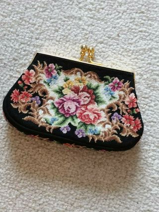 Vintage Austrian Black Petit Point Evening Bag,  2 coin purses,  perfume spritzer 4