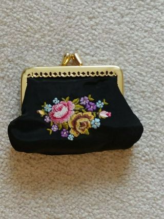 Vintage Austrian Black Petit Point Evening Bag,  2 coin purses,  perfume spritzer 5