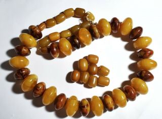 Vintage French Marbleized Amber Bakelite Necklace Prayer Beads,  8 Extra