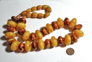 Vintage French Marbleized Amber Bakelite Necklace prayer Beads,  8 extra 2