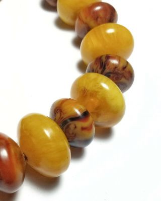 Vintage French Marbleized Amber Bakelite Necklace prayer Beads,  8 extra 3