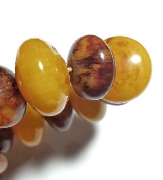 Vintage French Marbleized Amber Bakelite Necklace prayer Beads,  8 extra 4